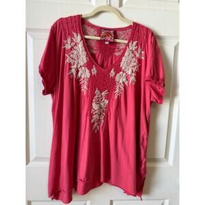 Johnny Was Embroidered Swing Tee Tunic Pink Womens Size XXL | Bohemian | Cottage
